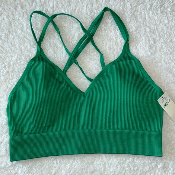 aerie Other - Aerie Green Strappy Ribbed Seamless Padded Bra Medium NWT